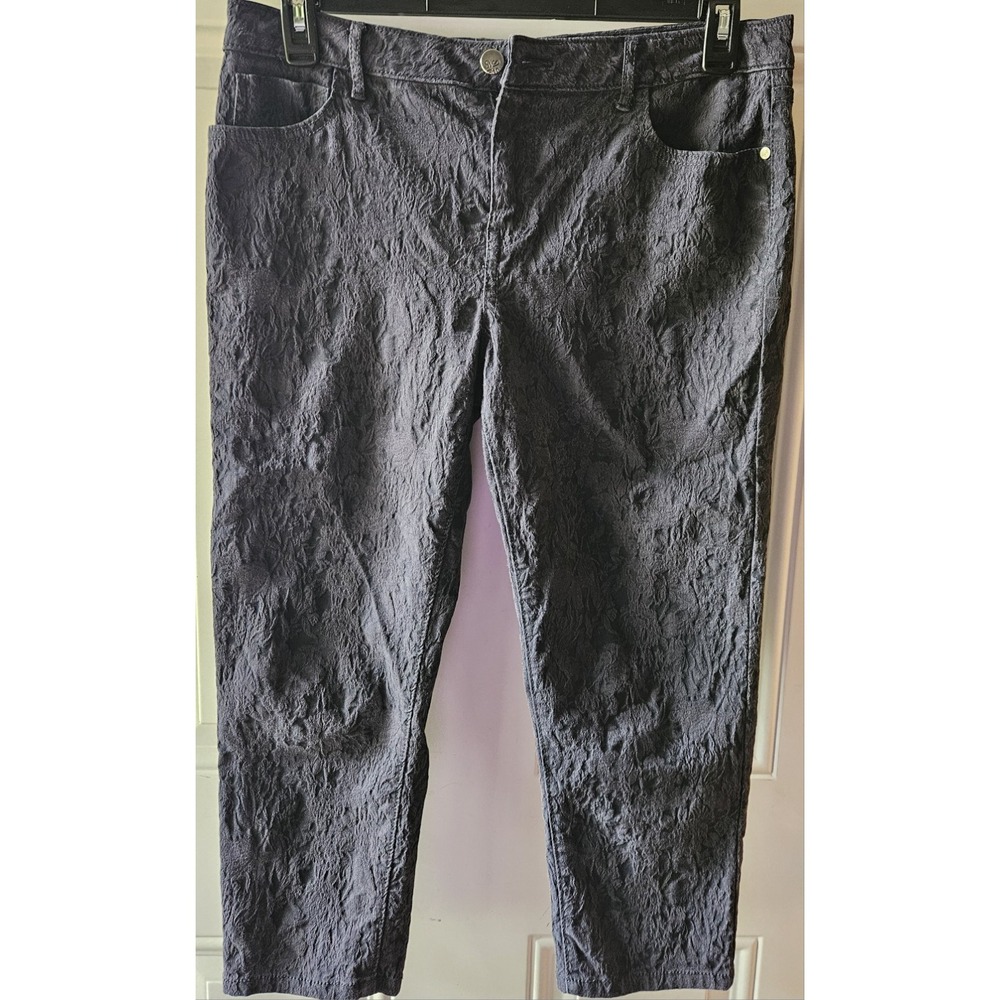 Simply Vera Vera Wang Women's Black Textured Crop Pants Size 10 Straight Leg...‎